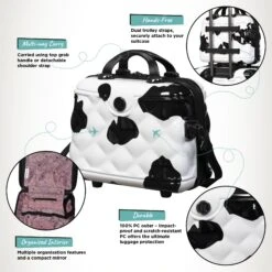 IT Luggage Indulging - Vanity Case (Moo Cow Print) -Travel Storage Shop Indulging Moo Vanity Infographic