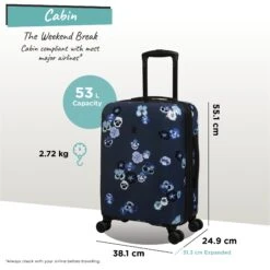 IT Luggage Sheen - 2pc Set (Pansies Floral Blue Depths) -Travel Storage Shop Sheen Pansies Cabin dims weights