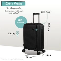 IT Luggage Spontaneous II - Cabin With Pocket (Black) -Travel Storage Shop Spontaneous Cabin Pocket blk dims weights